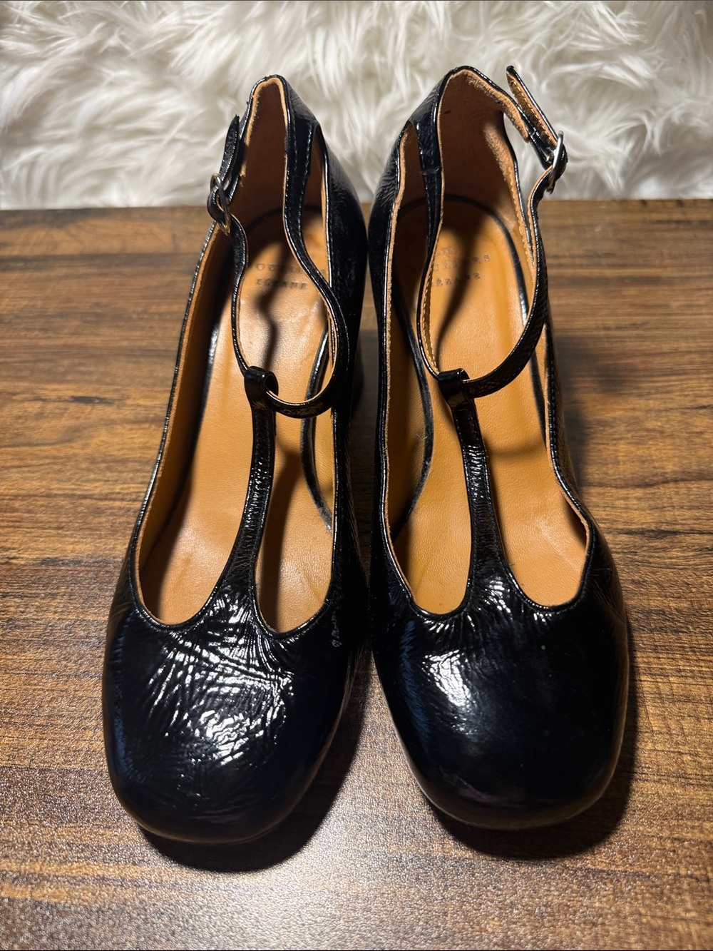 Black Patent T-Strap Platform Pumps